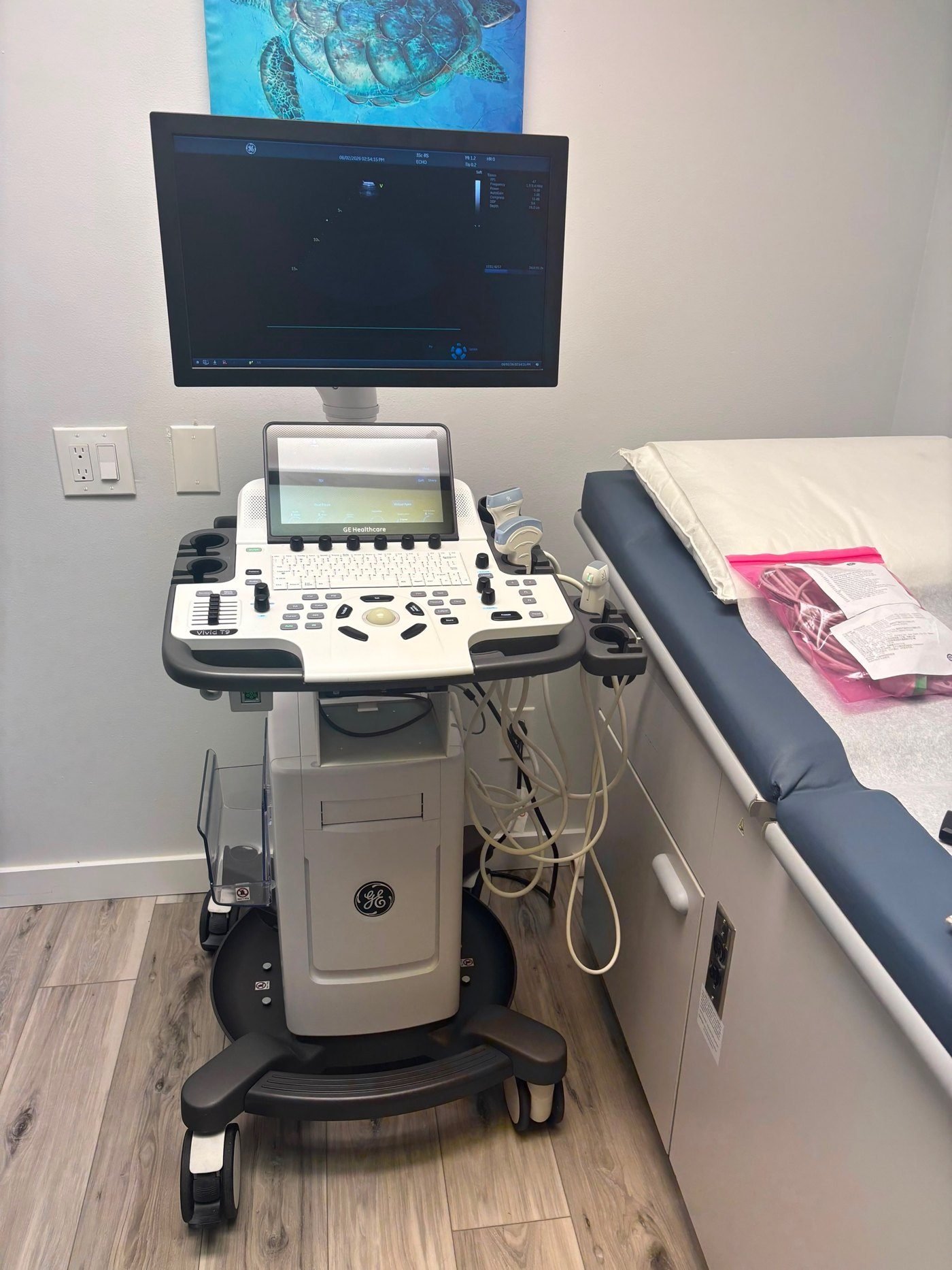 GE Vivid T9 ultrasound system in an exam room